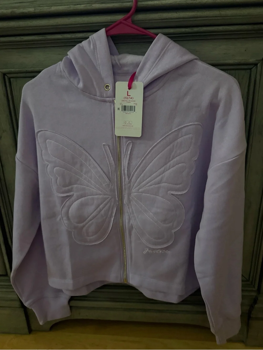 Justice Girls' Lavender Butterfly Zip Hoodie Size 12/14! NWT!